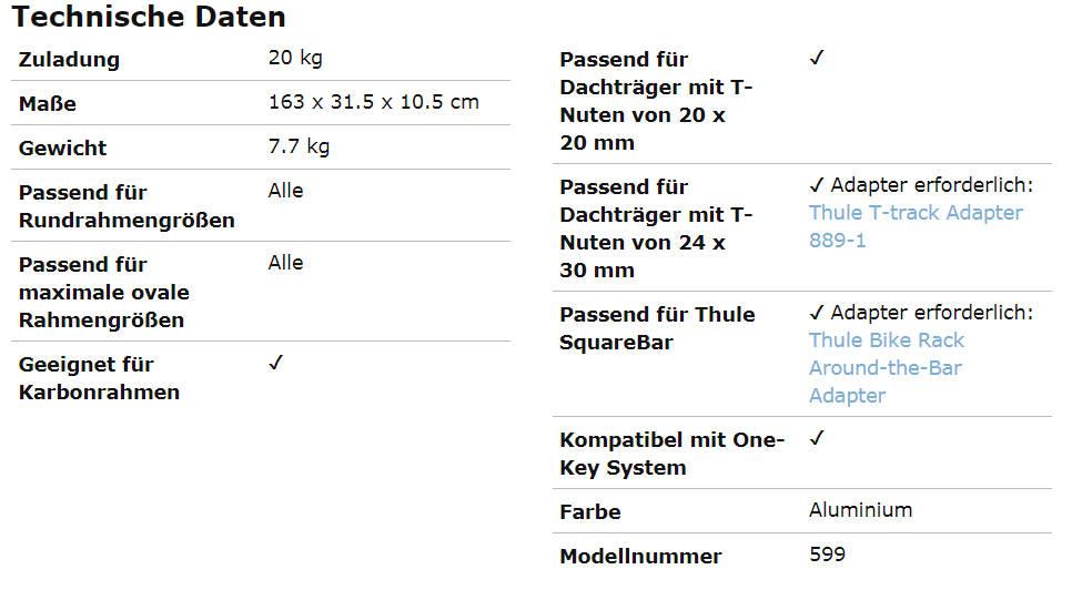 Technische daten Upride 599